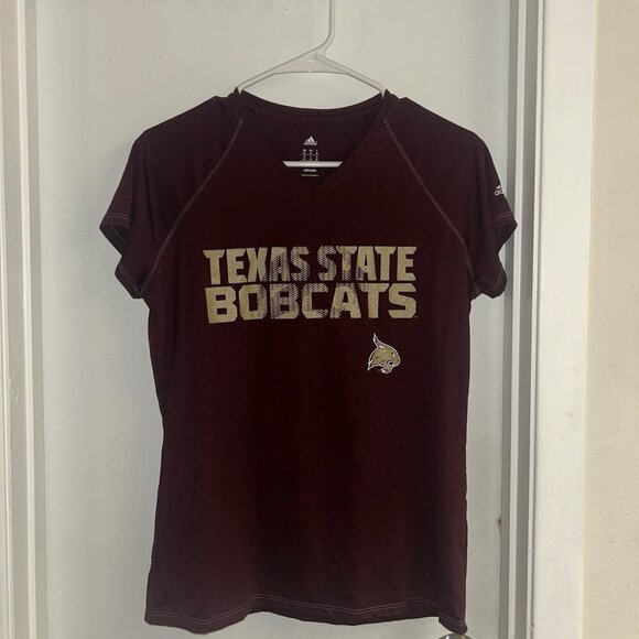 Adidas Texas State Maroon Bobcats Football V-Neck Short Sleeved T-Shirt Medium - Picture 2 of 8